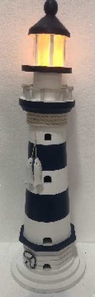 Leuchtturm ca. 40 cm x Ø: 11 cm blau / weiß Beleuchtung